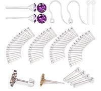 108 Pieces with Silicone Earring Allergy Sleeve for Sensitive Ears with 4 Sizes Anti-Allergy Sleeve and Posts and Hooks and Backs and Purple Zircon