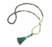 108 Prayer Beads Necklace Bracelet Tassel Natural Crystal Stone Gems -Necklace-(African Turquoise+La...