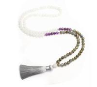 108 Prayer Beads Necklace Bracelet Tassel Natural Crystal Stone Gems -Necklace-(Labradorite+Clear Qu...
