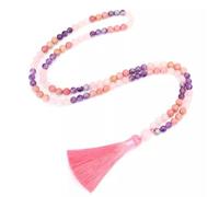 108 Prayer Beads Necklace Bracelet Tassel Natural Crystal Stone Gems -Necklace-(+Rose Quartz)