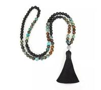 108 Prayer Beads Necklace Bracelet Tassel Natural Crystal Stone Gems -Necklace-(Tiger's Eye+African ...