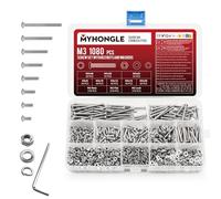 1080 Pcs M3 Screws Set,Bolts and Nuts Set, Assorted Nuts and Bolts Sets, Hex Socket Head Cap Screw with Washers, Pan Round Head Machine Screws Assortment Kit (1080Pcs M3)