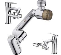 1080° Rotating Faucet Extender with Upward Facial Mist - 4-in-1 Water Modes, Built-in Filter, Universal Sink Aerator for Bathroom Kitchen, Multifunctional for Hand Washing & Face Cleaning (Long)
