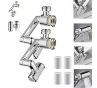 1080° Rotating Faucet Extender with Upward Facial Mist, 4 Water Modes Sink Aerator with Built-in Filter, Brass Robotic Arm Swivel Faucet Attachment, Universal Splash Filter (Extendable version-2pc)