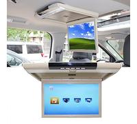 1080P Car Overhead Flip Down Monitor Full Viewing Ceiling HD Digital TV with Light,Remote Control, 17.3in Car Stereo Player MP5, HDMI IR FM USB SD 12V/24V,Beige