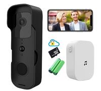 1080P HD Smart Video Doorbell Camera Wireless Battery Powered WiFi Home Security Door Camera Motion-Activated Push Alert Live-View Night-Vision Waterproof Two-Way Talk with Chime Bell and 32GB SD Card