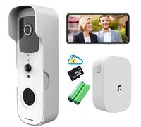1080P HD Smart Video Doorbell Camera Wireless Battery Powered WiFi Home Security Door Camera Motion-Activated Push Alert Live-View Night-Vision Waterproof Two-Way Talk with Chime Bell and 32GB SD Card