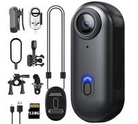 1080P Mini Thumb Action Camera, Portable Vlogging Camera, Wearable Small Body Camera, Hands-Free POV Video Recorder for Motorcycle, Bike, Work, Travel, Pet Walking (128GB Ultimate Kit, Black)