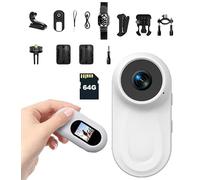 1080P Mini Thumb Body Camera 120°Wide-angle Sports Camera Magnetic Body Cameras with Audio and Video Recording 360°Back Clip Multi-Function Accessory Body Cam For Vlog, Travel (64G Card) (White)