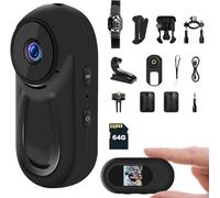 1080P Mini Thumb Body Camera 120°Wide-angle Sports Camera Magnetic Body Cameras with Audio and Video Recording 360°Back Clip Multi-Function Accessory Body Cam For Vlog, Travel (64G Card) (Black)