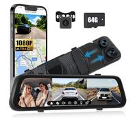 1080P Mirror Dash Cam 9.66 Inch 3 Channel Front Rear Inside View Mirror Camera Triple Mirror Dash Cam Night Vision,G-Sensor,Parking Assistance,APP Control,24H Parking Monitor,Waterproof Backup Camera