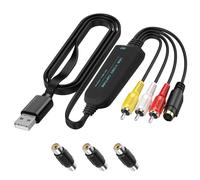 1080p VHS to Digital Converter, USB 2.0 Video Capture Card, Convert S-VHS C-VHS VCR BetaMax Hi8 Mini DV to Digital for Mac/Windows, RCA AV to HD Audio Video Transfer Grabber for DV Camera DSLR DV