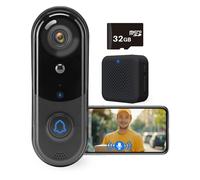 1080P Video Doorbell Camera with 32 GB SD Card, Wireless Doorbell Camera Outdoor, No Monthly Fee, indoor chime, 2.4G WiFi, IP65 Waterproof, Night