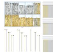 1080pcs Gold Silver Eye Pins for Jewelry Making, 30/40/50mm Stainless Steel Flat Head Pins for erring,Straight Ball pins for DIY Crafts and Pendants