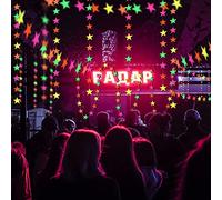 108ft Neon Glow Party Star Paper Garland UV Glow in The Dark Party Supplies Garlands Neon Party Paper Streamers for Blacklight Fluorescent Party Supplies for Birthday Wedding Party Decorations