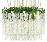 108Pcs Artificial Wisteria Flowers 3.6 Feet/Piece White Dense Artificial Fake Wisteria Vine Ratta Hanging Garland Silk Flowers String Home Party Wedding Decor(White-Dense)