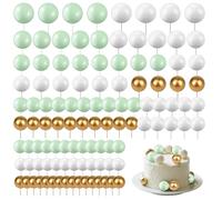108Pcs Balls Cake Toppers, Green Cake Decorations, Mini Gold Foam Balls Cupcake Topper Sticks, DIY Cake Insert Topper for Anniversary Birthday Party Wedding Decor