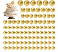 108Pcs Gold Balls for Cake Decorating, Gold Cake Balls, Gold Balls, Assorted Sizes DIY Dessert Ornaments, Birthday Party & Wedding Cupcake Picks, Premium Baking Supplies