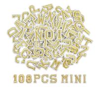 108PCS Iron on Letters and Numbers 0.75 inch Small Embroidered Letter Patches, A-Z & 0-9 Alphabet Applique for Clothing, Hats, Shirts, Bags, DIY Craft Decor, Gold