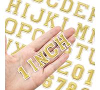 108PCS Iron on Letters and Numbers 1 inch Small Embroidered Letter Patches, A-Z & 0-9 Alphabet Applique for Clothing, Hats, Shirts, Bags, DIY Craft Decor, Gold