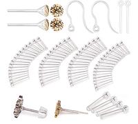 108pcs Silicone Earring Allergy Sleeve for Sensitive Ears with 4 Sizes Anti-Allergy Sleeves and Zircon and Posts and Hooks and Earring Backs (Gold Color)