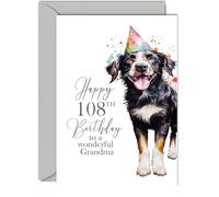 108th Birthday Cards for Grandma - Party Dog - Happy Birthday Card for 108 Year Old Grandma from Granddaughter Grandson, 5x7 Inch Bday Woman Women Her Greeting Cards Gift for Grandma Birthday Gifts