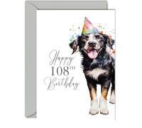 108th Birthday Cards for Men Women - Party Dog - Happy Birthday Card for 108 Year Old Man Woman Great Grandad Nan Grandma Dad Mum Uncle Auntie Cousin, 5x7 Inch Bday Greeting Cards