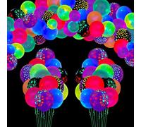 109 Pack UV Neon Balloons Light Up Balloons Glow in The Dark Balloons Blacklight Reactive Polka Dot Latex Balloons Black Lights Reactive Fluorescent Stars Balloons Neon Party Supplies Glow Party Decor
