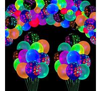 109 Pack UV Neon Balloons - Light Up, Glow in The Dark, Blacklight Reactive Fluorescent Stars Latex Balloons - Neon Party Supplies with Black Lights for Glow Party - Assorted Colors