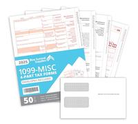 1099 Misc Forms 2020 4 Part Tax Forms Kit, 50 Vendor Kit of Laser Forms, Compatible with Quickbooks and Accounting Software, 50 Self Envelopes Included