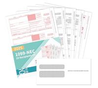 1099 NEC Forms 2025 with Envelopes, 25 2025 1099 NEC Tax Forms, 4 Part Kit, with 3 1096 Included with 25 Self Seal Envelopes