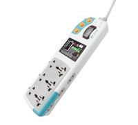 10A 250V 3500W Lightning/Leakage Protection Power Strip with Voltmeter 9AC Outlet Extension Power Cord Multipurpose socket (Color : Cable length 5M, Size : UK Plug)