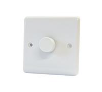 10A Light Dimmer Switch 1 Gang 2 Way - Push On Off 1000W - Plastic White