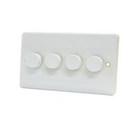 10A Light Dimmer Switch 4 Gang 2 Way - Push On Off 400W - Plastic White