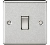 10A Two 2 Way Wall Mounted Round Edge Electrical Light Switch Mains 230V Metal Rocker Indoor Interior Decoration (Brushed Chrome - 1G Intermediate)