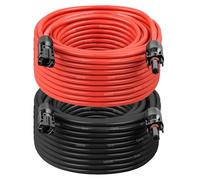 10AWG Solar Extension Cable 50FT - 2 Pack Red & Black PV Wire with Solar Connectors, 84-Strand Tinned Copper, Dual XLPE Insulated, Outdoor UV-Resistant Cable for RV, Inverter, Battery