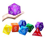 10CM (4Inch) Jumbo Foam 7pcs Polyhedral Dice Set, Large Rainbow Colors RPG Foam Dice for Games, Learning Resources