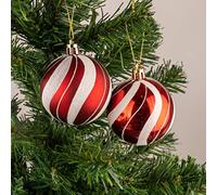 10cm/6Pcs Christmas Baubles Shatterproof Red White Candy Strips, Christmas Tree Decorations Ball Ornaments Balls Xmas Hanging Decorations Holiday Decor - Shiny,Matte,Glitter