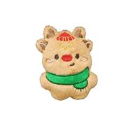 10cm Christmas Reindeer Plush Ornament with Red Antlers and Green Scarf Soft Short Pile Fabric for Tree Decoration Bag Charm and Festive Gift