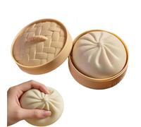 10cm Dumpling Stress Toy, Giant Dumpling Squishy Toy, Toy Dumplings with Steamer Box, Soft Squeeze Decompression Dough Fidget Toys, Large Stress Relief Sensory Ball, 6 Colors (B-white)