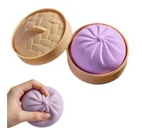 10cm Dumpling Stress Toy, Giant Dumpling Squishy Toy, Toy Dumplings with Steamer Box, Soft Squeeze Decompression Dough Fidget Toys, Large Stress Relief Sensory Ball, 6 Colors (B-purple)