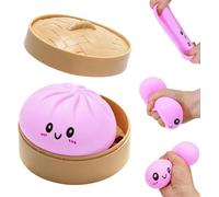 10CM Dumpling Stress Toy Giant Dumpling Squishy Toy with Steamer Box Soft Squeeze Decompression Dough Fidget Toys for Relaxation Boys Girls Home Office Classroom Colour Dark Pink