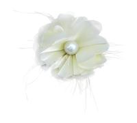 10cm Handcrafted Fabric Flower Clip Brooch with Pearl Centre and Feather Accents - Elegant Floral Corsage Accessory for Weddings, Blouse, Dress & Everyday Elegance (Milky White)