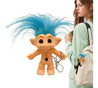10cm Lucky Troll Doll Key Ring - Cartoon Vintage Good Luck Troll Dolls Adorable Anti-Lost Key Ring - Crazy Colour Hair Figurine For Women Girls Birthday Present