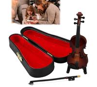 10CM Miniature Violin - Tiny Wooden Musical Instrument Model with Stand, Bow & Black Leather Case - Worlds Smallest Emergency Violin for Kids Gift & Decorating