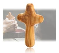 10CM Olive Wood Holding Cross, Natural Wood Grain Ergonomic Design for Comfort Confirmation Catholic Christian Cross Gifts for Prayer Meditation and Supportive for Illness