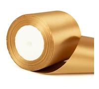 10cm Wide Champagne Gold Christmas Ribbon - 4 Inch Thick Satin for Gift Wrapping, Present Wrapping, Xmas Bouquet Crafting, Wedding Car Bow Decoration