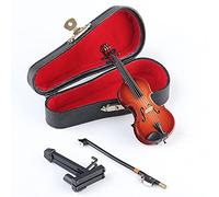 (10cm x 4cm x 0.160cm ) - Seawoo Wooden Miniature Violin with Stand,bow and Case Mini Musical Instrument Miniature Dollhouse Model Home decoration (10cm x 4cm x 0.160cm )