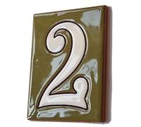 10cm x 7.5cm Green & White Spanish Hand-painted Ceramic Number Tiles & Filigree Frames (Green Number 2)