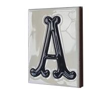 10cm x 7.5cm White & Black Spanish Hand-painted Ceramic Number Tiles & Frames (White Letter A)